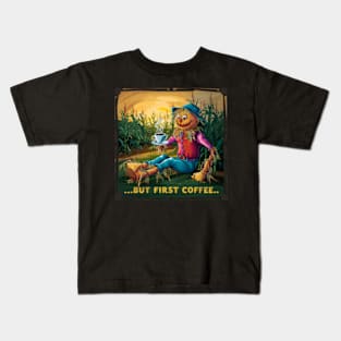 Cute Coffee Scarecrow design Kids T-Shirt